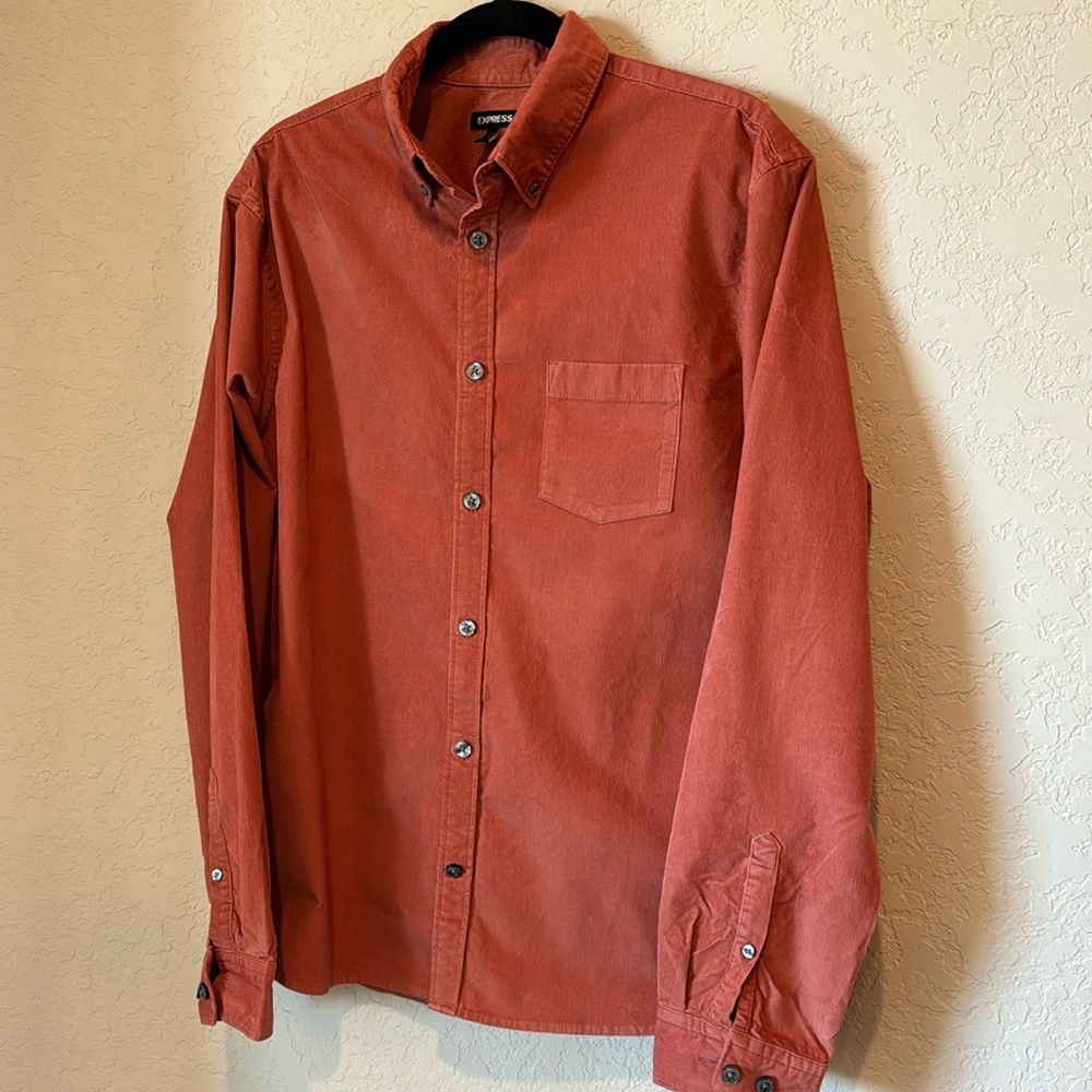 Express Men's Rust Corduroy Button Down Shirt | Size L | Fall/Casual